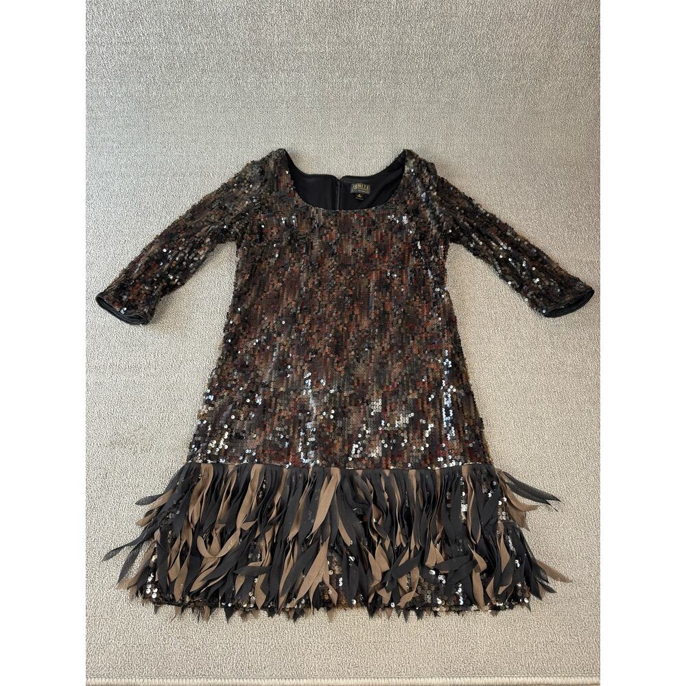 Sequin Fringe Mini Dress in Black and Brown